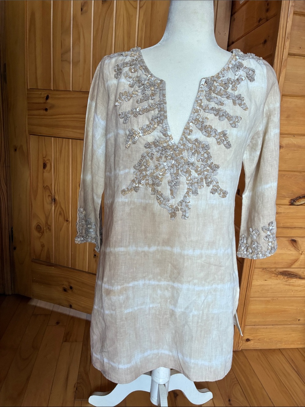 Linen coastal beachy beaded tunic